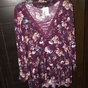 Floral Patterned Shirt with a Choker